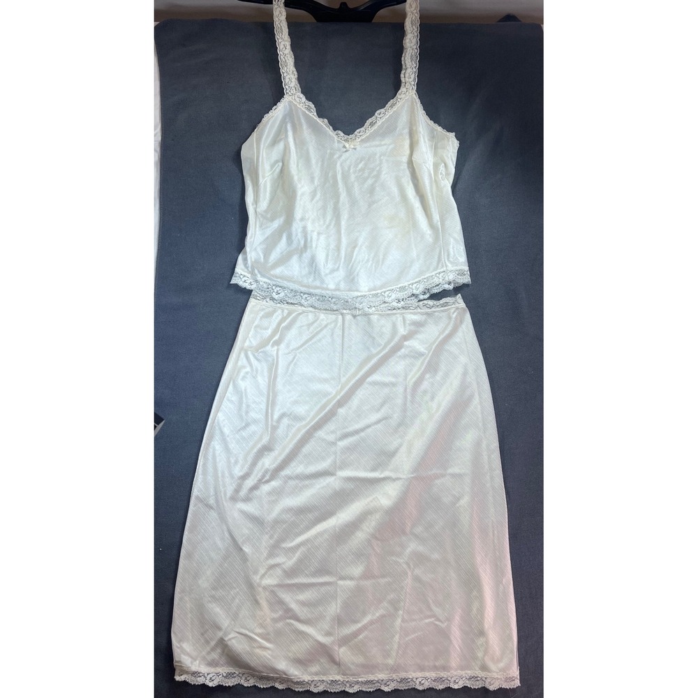 Vintage Sears White Nylon Lace Camisole and Half Slip Set Style 98284 Small